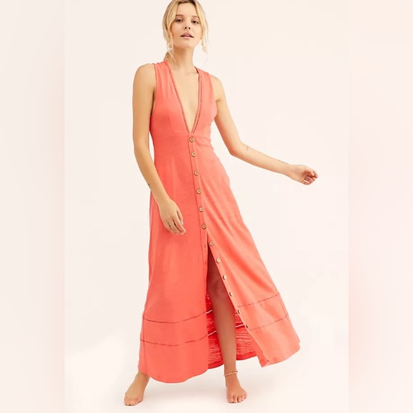 Free People, Tangerine colored Seaport Maxi Sundress, size Small/Petite - Picture 1 of 5